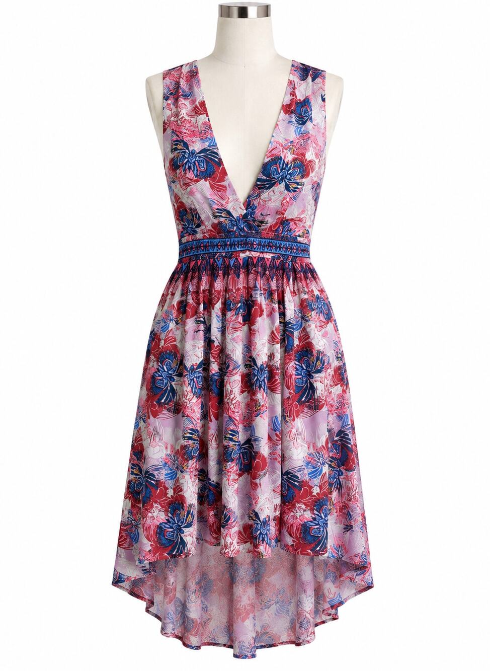Free People Floral Open Back Mini Dress - Pink Blue - Size L